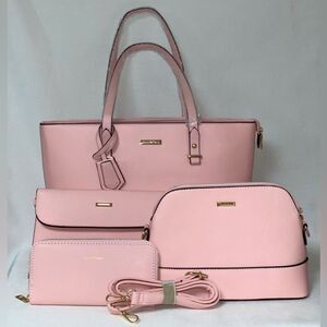 NWT ELIM PAUL Pink Bag Set Matching Shoulder Tote Handbag Wallet Makeup Cosmetic
